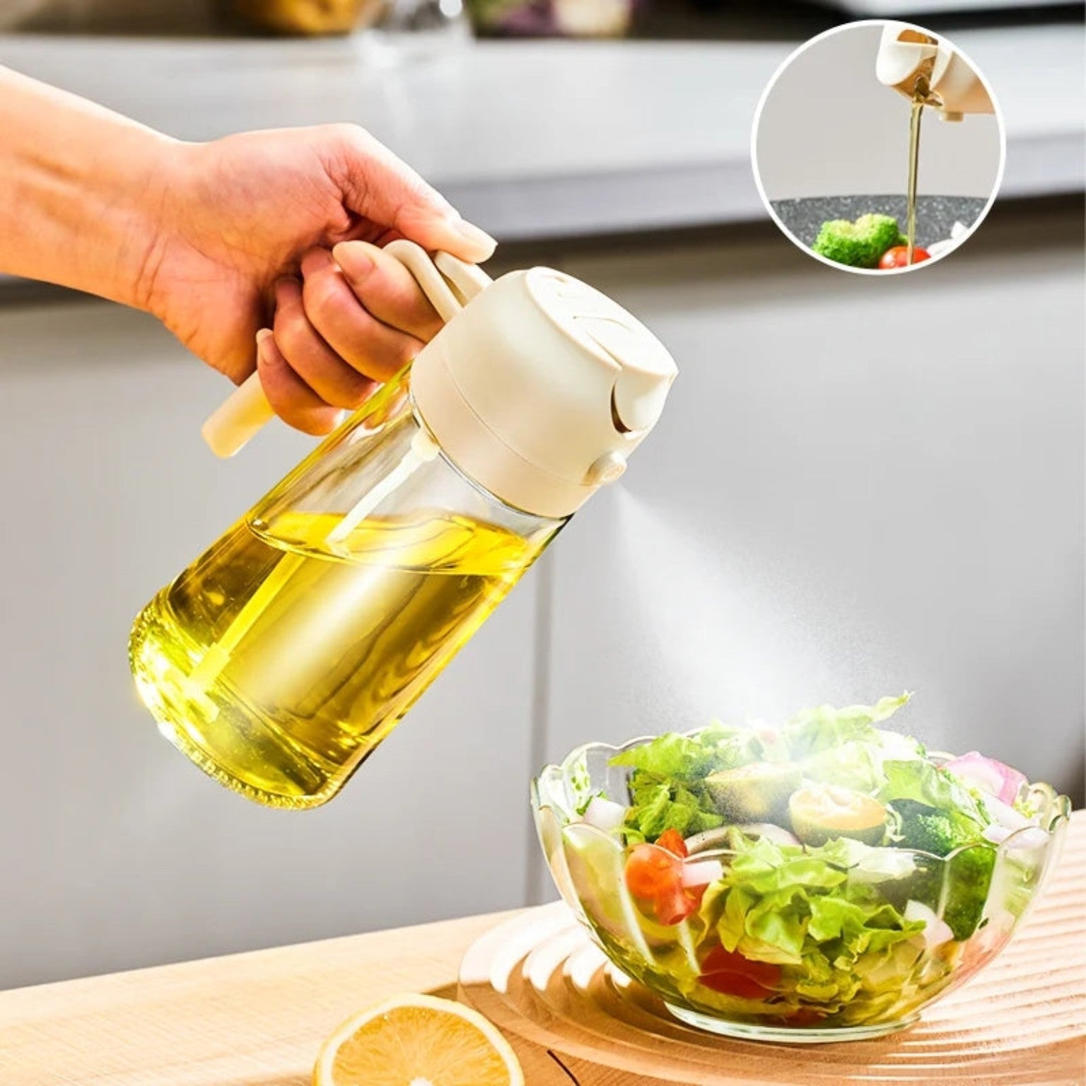 Premium 2-in-1 Oil Spray Bottle with Fine Mist Sprayer and Pour Dispenser for Healthy Cooking