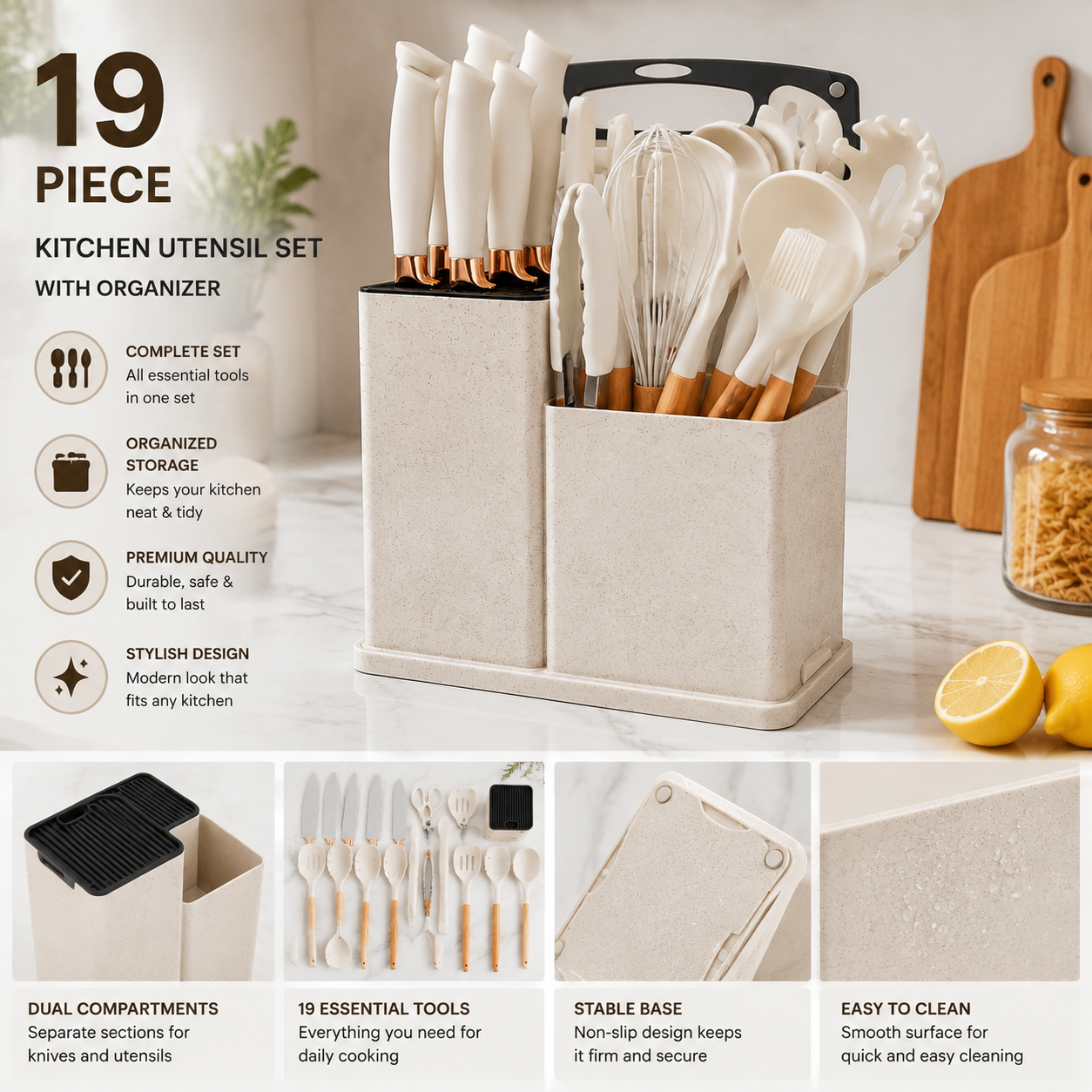 Premium 19-Piece Kitchen Utensil Set™ | Complete Cooking Tools Organizer