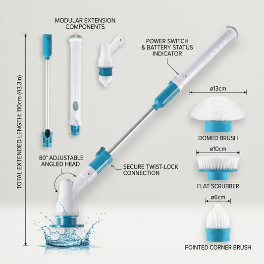 3-in-1 Electric Spin Scrubber | Cordless Rechargeable Cleaning Brush | Nestora