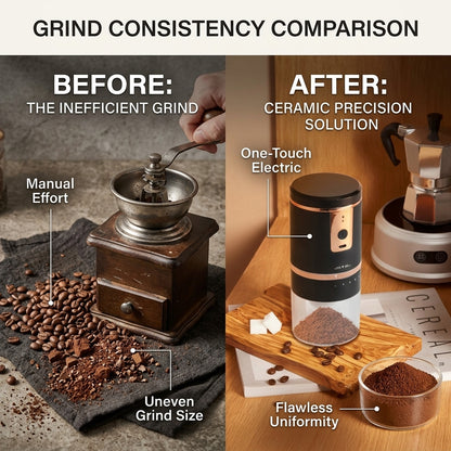 Electric coffee grinder before and after grind consistency comparison