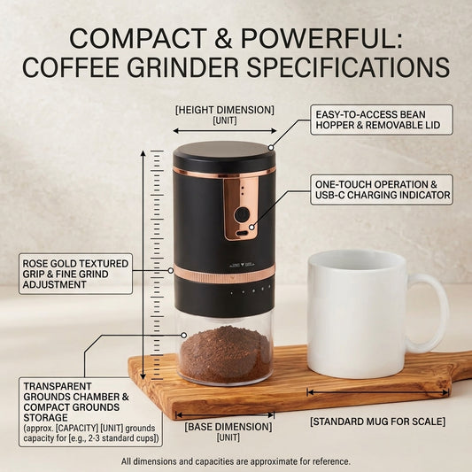 Portable Electric Coffee Grinder size and feature specifications