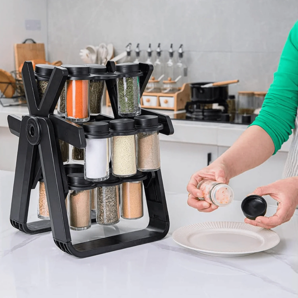 18 Jar Rotating Spice Rack | 360° Kitchen Spice Organizer