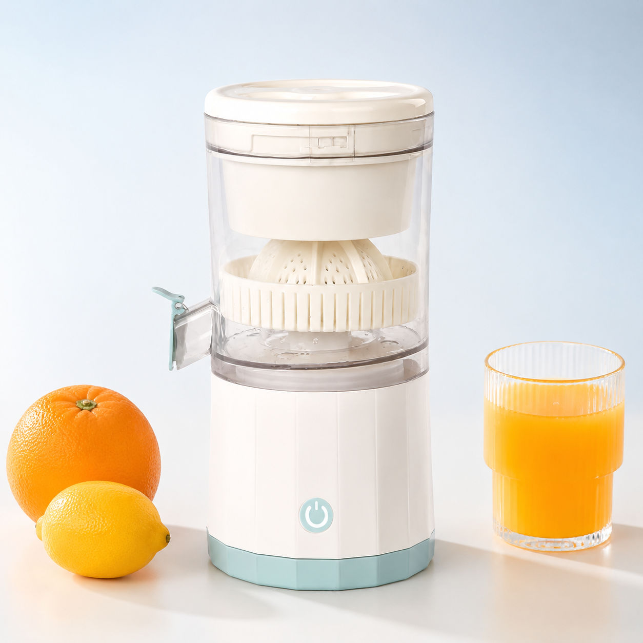 Nestora rechargeable automatic citrus juicer in white cream and mint