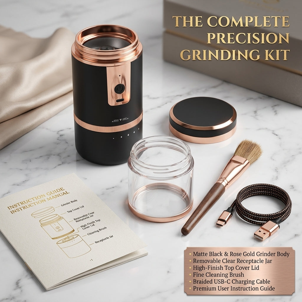 Portable Electric Coffee Grinder black and rose gold with ceramic grinding core