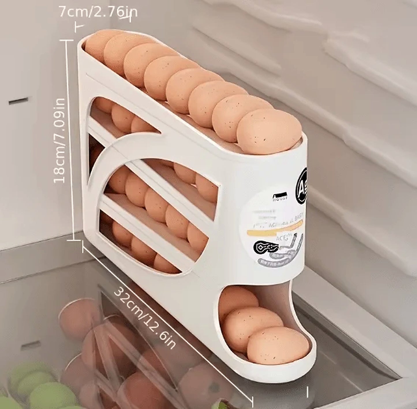 Rolling Egg Dispenser Rack Space Saving Refrigerator Egg Holder