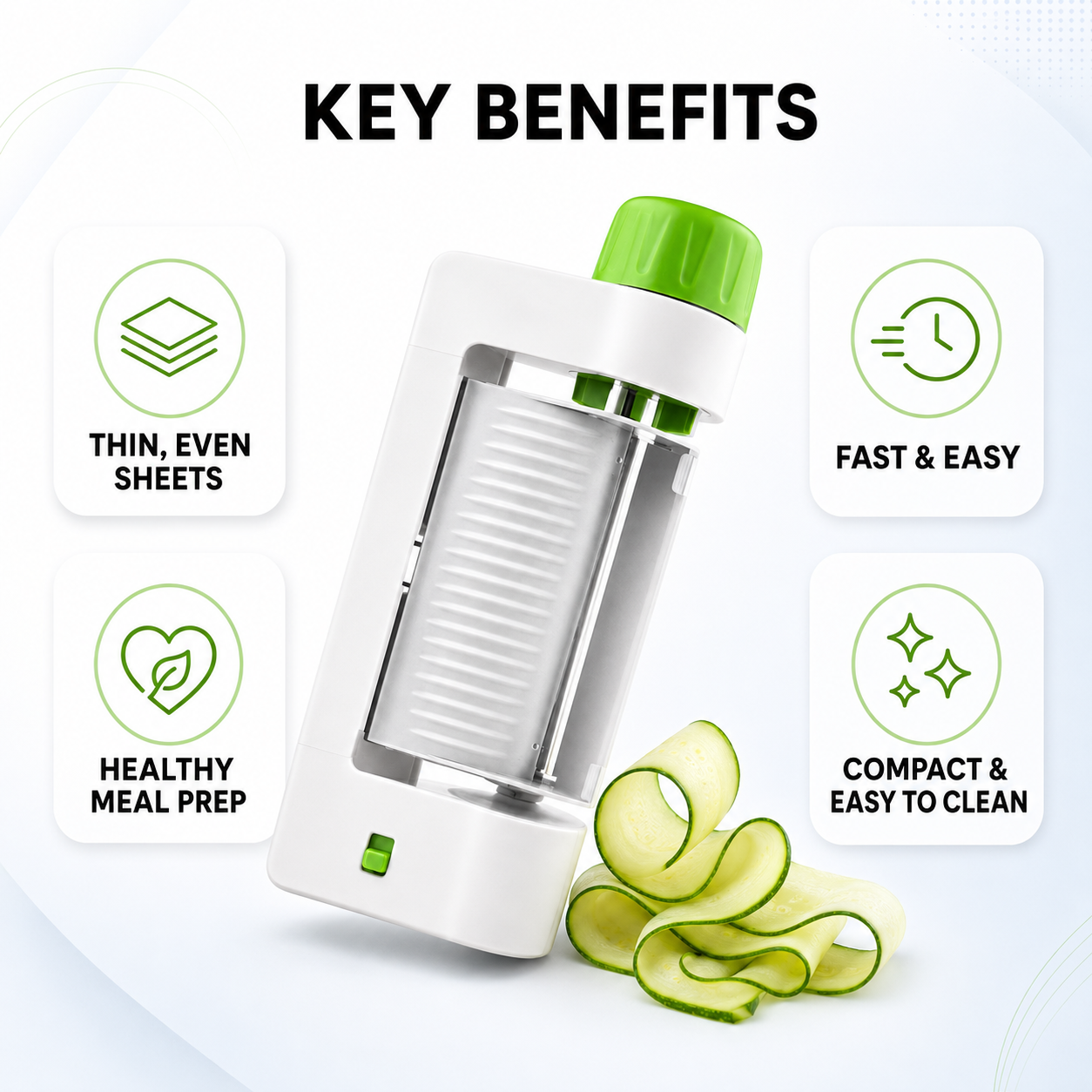 Vegetable sheet slicer benefits including even sheets and easy cleaning