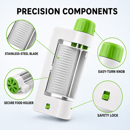 Manual vegetable slicer stainless steel blade safety lock and food holder